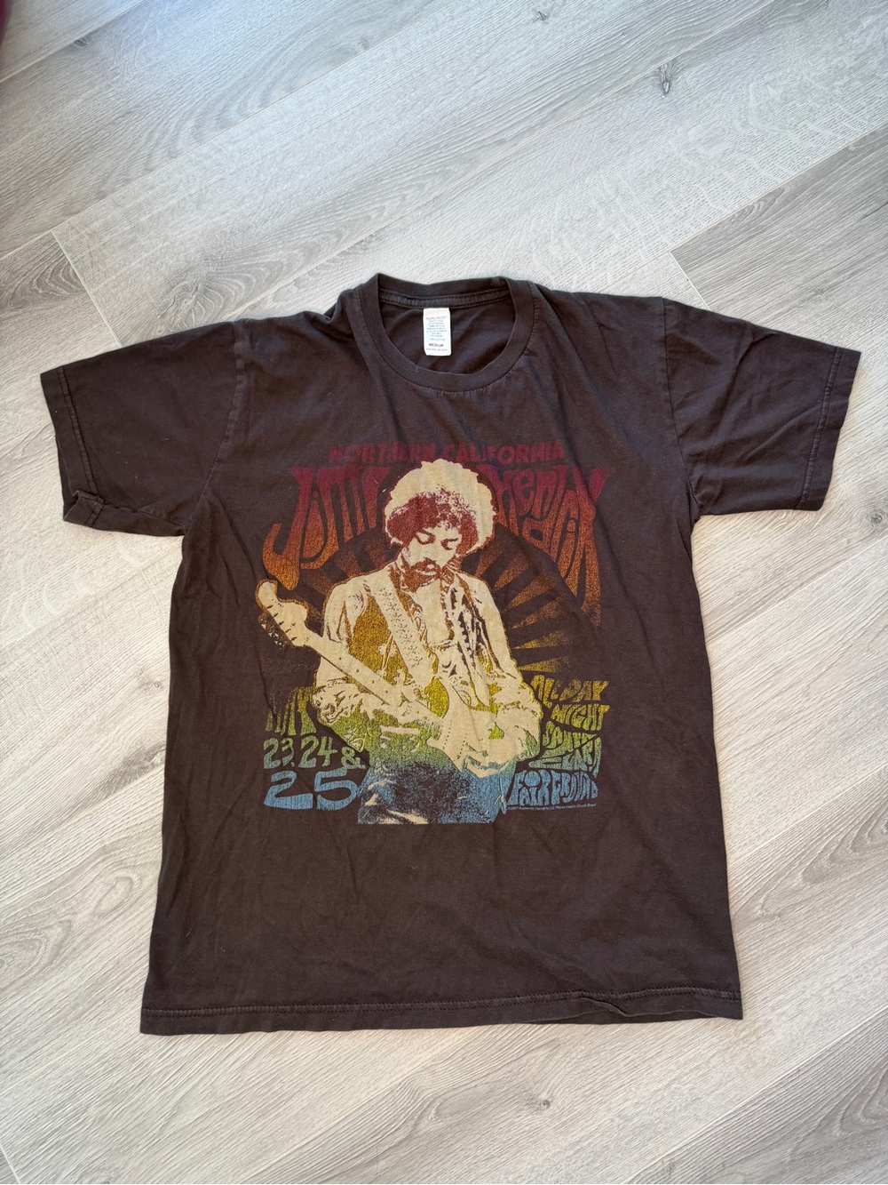 Jimi Hendrix 2007 Licensed Concert Tee Brown Graphic Band Shirt Mens M